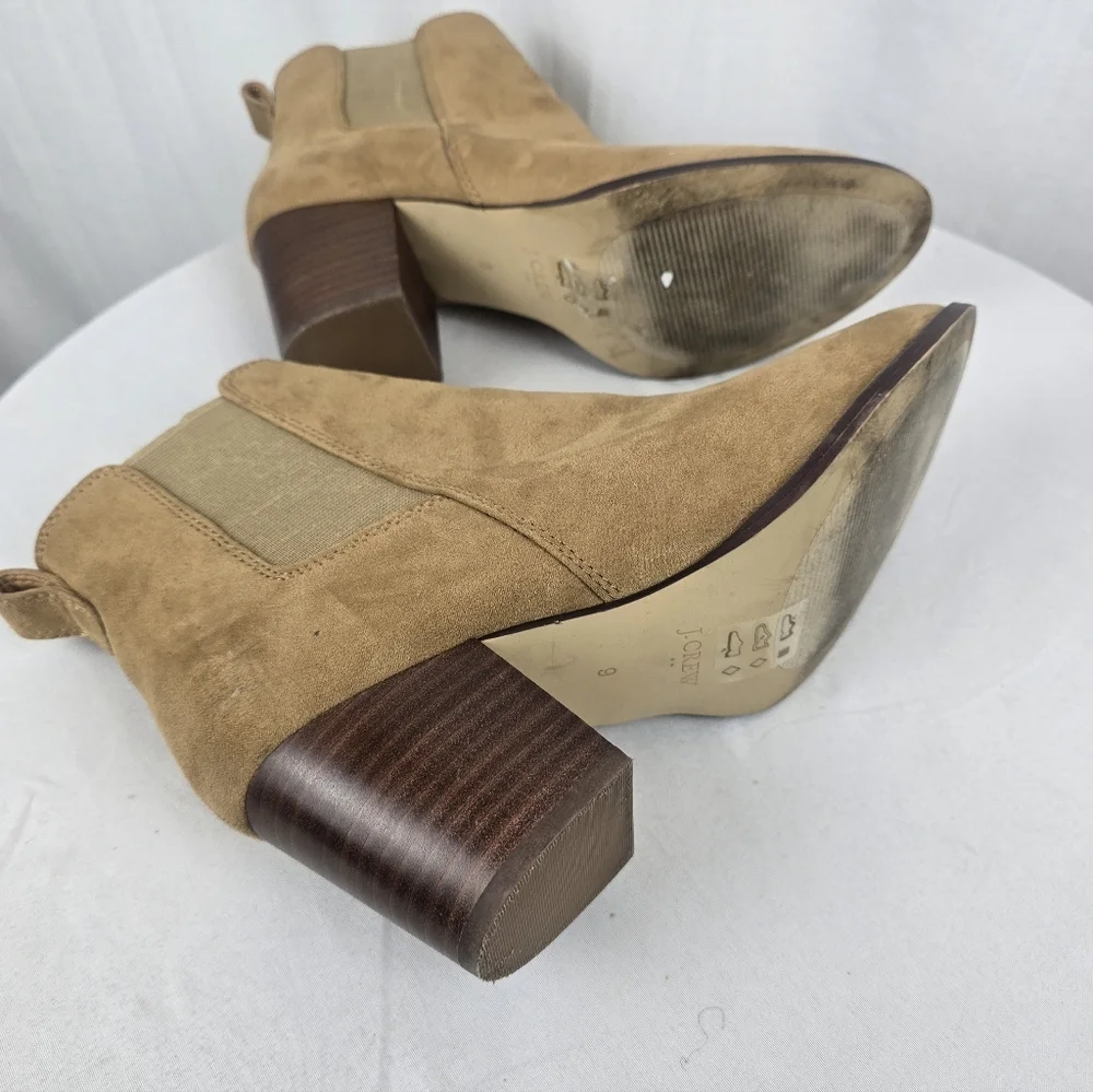 J.Crew Tan Suede Ankle Heeled Boots Sz 9